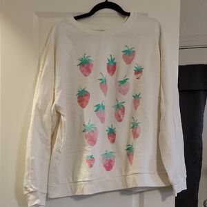 Strawberry Print Women's Sweater - Cream